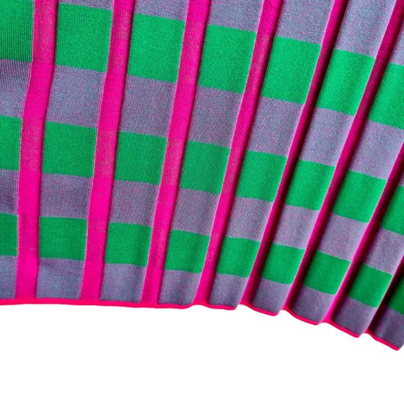 DVF Rosa Ribbed Stretch Knit Fitted Midi Skirt in Pink and Green Gingham Size XL - Picture 4 of 8